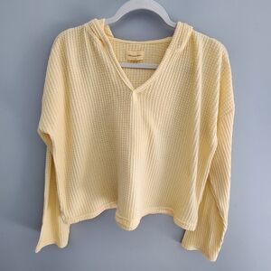 Thread and Supply Waffle Knit Long Sleeve Hooded Yellow Pullover